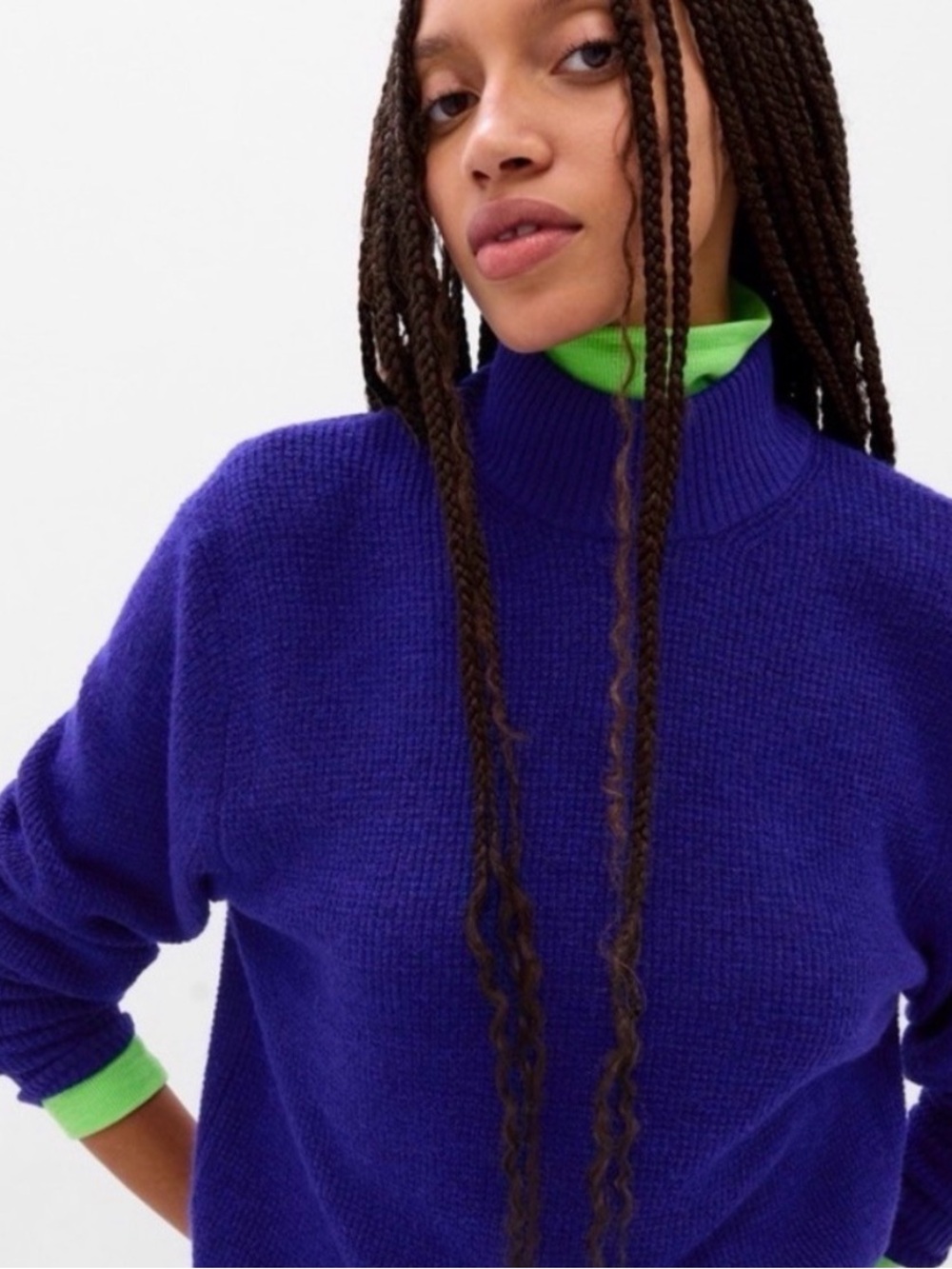 GAP Vibrant Cobalt Turtleneck Sweater with Lime Trim